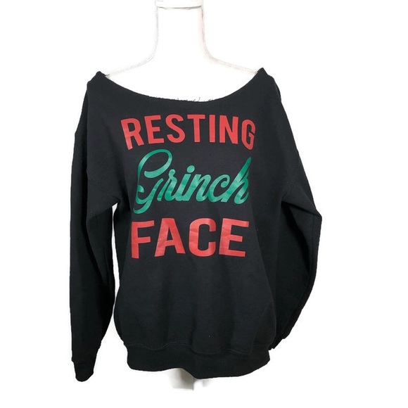 "Resting Grinch Face" Off Shoulder Sweatshirt - Picture 2 of 7